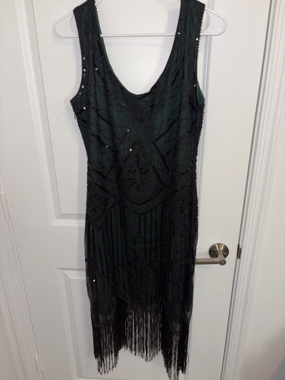 Women's 1920s Flapper Dress Peacock Boy's Charleston Gatsby Sequin Tassel Hem XL - Picture 7 of 14